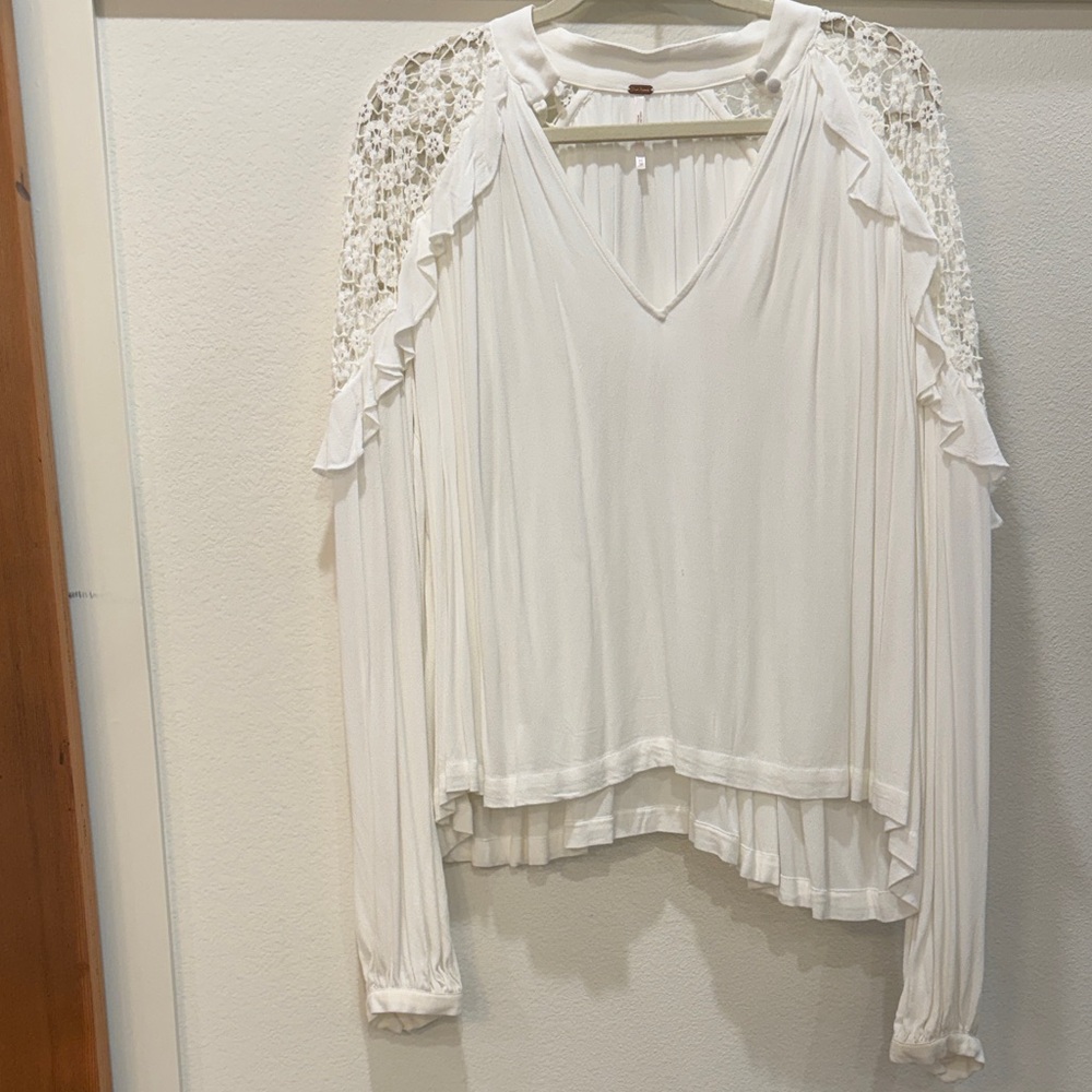Free People Cream Lace Detail Blouse